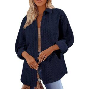 Women's Lantern Sleeve Oversized Knit Shirt Jacket | Button-Down, Cozy & Stylish